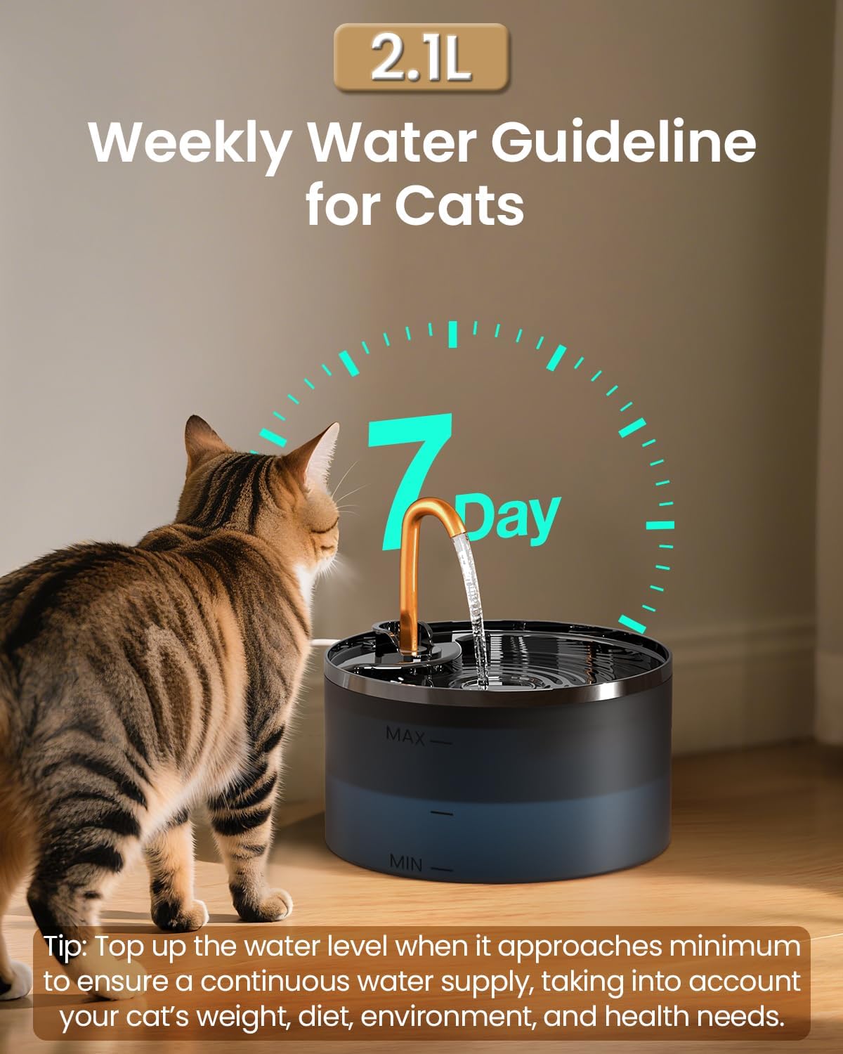 Ultra-Quiet 2.1L Pet Water Fountain with 6-Layer Purification
