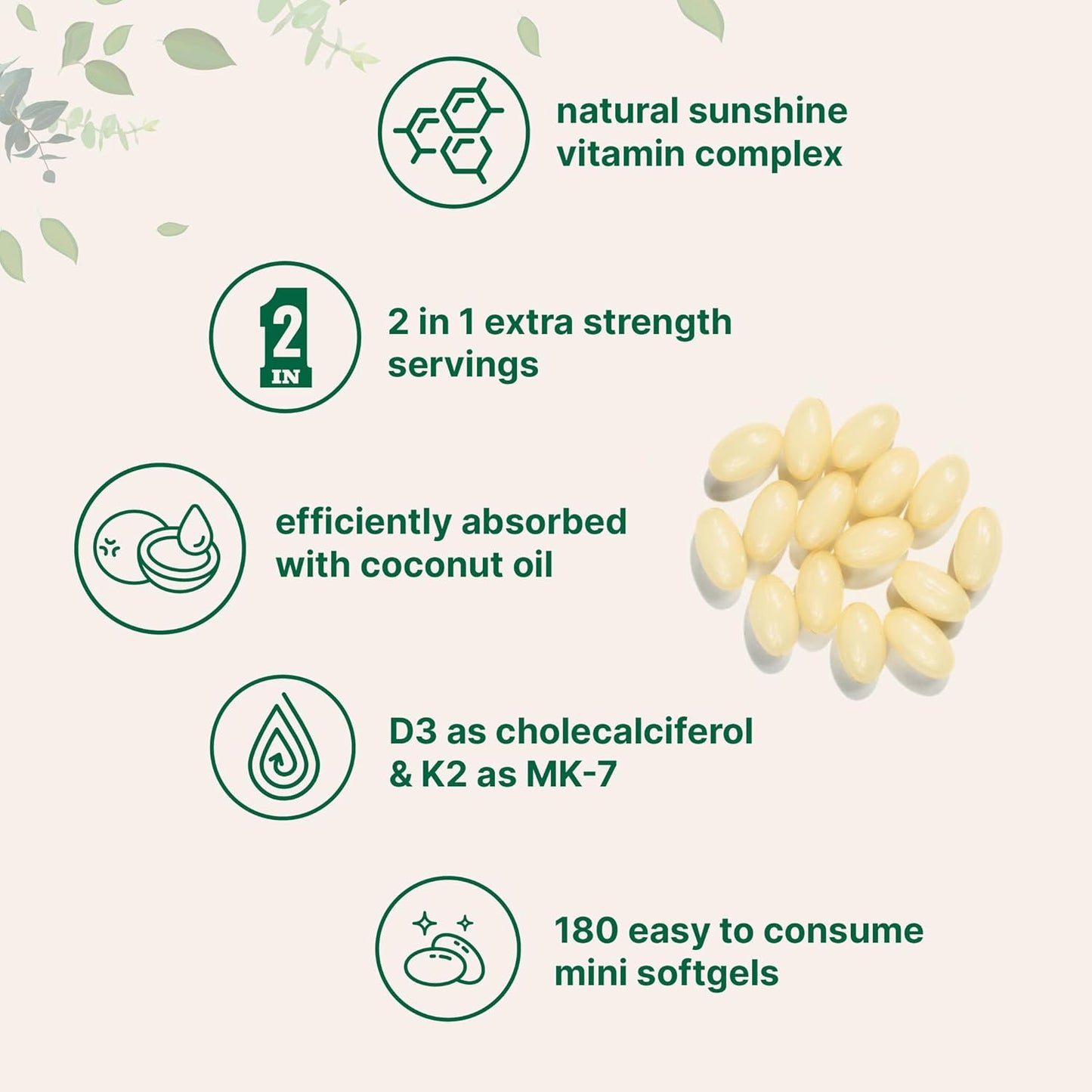 Vitamin D3 & K2 MK-7 Softgels That Help Direct Calcium to Your Bones